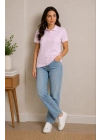 2li Kadın Polo Yaka Pike Kumaş Düğmeli Basic Tişört Günlük Rahat Kesim - Beyaz, Pembe