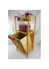 2 Organizer Raflı Ahşap Bambu Çek-Aç Kirli Sepeti