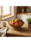 ®  25 cm Plastik Rattan Servis Çanağı – Doğal Hasır Görünümlü Dekoratif Meyve, Ekmek ve Sunum Kasesi