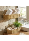 ®  2’li Duvar Askılı Plastik Rattan Organizer – Oval Hasır Görünümlü Mutfak Raf Sepeti, Banyo ve Ev İçi Düzenleme Ünitesi