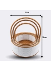 ®  3 Boy İç İçe Geçebilen Plastik Rattan Sepetler–Beyaz Renkli,Kahverengi Saplı, Çok Amaçlı Düzenleyici ve Sunum Sepeti Seti