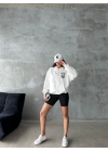 3 iplik şardonlu oversize kafa baskılı sweat beyaz