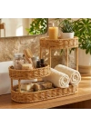 ®  3 Katlı Oval Rattan Organizer Sepet – Plastik Hasır Görünümlü Çok Amaçlı Düzenleyici