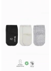 ®   3Lü Basic Kaymaz Penye Soket Çorap 10107 Siyah Ekru Gri