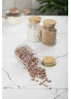3 Lü Set Bambu Kapaklı Cam Kavanoz & Erzak Saklama Kabı 800 ml Orta  Boy ( Vakum Kapak )