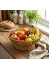 ®  31 cm Plastik Rattan Servis Çanağı – Doğal Hasır Görünümlü Dekoratif Meyve, Ekmek ve Sunum Kasesi