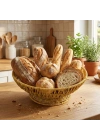 ®  31 cm Plastik Rattan Servis Çanağı – Doğal Hasır Görünümlü Dekoratif Meyve, Ekmek ve Sunum Kasesi