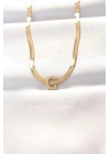 ® 316L Çelik C Harfli Gold Renk İtalyan Zincirli Kolye