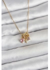 316L Çelik Gold Pembe Zirkon Taşlı Charmlı Kadın Kolye