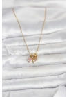 316L Çelik Gold Pembe Zirkon Taşlı Charmlı Kadın Kolye