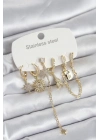 316L Çelik Gold Renk 6lı Set Charmlı Kadın Küpe