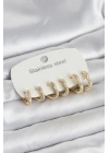 316L Çelik Gold Renk 6lı Set Kalp Form Kadın Küpe