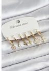 316L Çelik Gold Renk 6lı Set Yonca Model Kadın Küpe