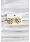316L Çelik Gold Renk Desenli Top Model Kadın Küpe