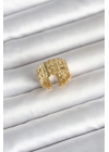 316L Çelik Gold Renk Hasır Model Kadın Yüzük