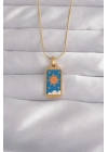 316L Çelik Gold Renk Mavi Mineli Güneş Model Tarot Kolye