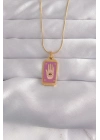 316L Çelik Gold Renk Mor Mineli El Figür Tarot Kolye