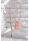 316L Çelik Gold Renk Pembe Mineli Güneş Model Tarot Kolye