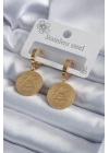 316L Çelik Gold Renk Pentagram İşleme Model Kadın Küpe