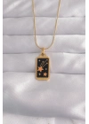 316L Çelik Gold Renk Siyah Mineli Yıldız Figür Tarot Kolye