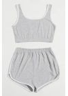 Kadın Gri Askılı Crop Top ve Şortlu Gecelik Takım