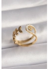 ® 316L Çelik Gold Renk Zirkon Taşlı Yaprak Model Kadın Yüzük