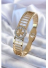 ® 316L Çelik Gold Renk Zirkon Taşlı Yonca Model Kadın Kelepçe