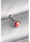 316L Çelik Gümüş Renk Kırmızı Mineli Kalp Tragus Piercing