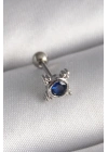316L Çelik Gümüş Renk Mavi Zirkon Taşlı Tragus Piercing