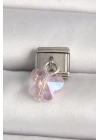 316L Çelik Gümüş Renk Pembe Zirkon Taşlı Kelebek Model Nomination Charm