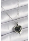 316L Çelik Gümüş Renk Yeşil Mineli Kalp Model Kadın Kolye