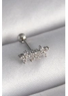 316L Çelik Gümüş Renk Zirkon Taşlı Yonca Tragus Piercing