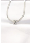 ® 316L Çelik K Harfli Silver Renk İtalyan Zincirli Kolye