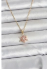 316L Çelik Zincir Gold Renk Pembe Lotus Model Kadın Kolye