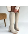 Tiyan Bej Cilt Topuklu Çizme