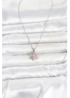 316L Çelik Zincir Gümüş Renk Pembe Zirkon Taşlı Lotus Model Kadın Kolye