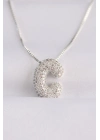 ® 316L Çelik Zincirli Zirkon Taşlı C Harfli Silver Renk Bubble Kolye
