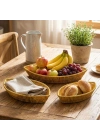 ®  3’lü Kayık Formlu Plastik Rattan Sepet Seti–Hasır Görünümlü Ekmek, Meyve ve Sunum Sepetleri, Çok Amaçlı Masaüstü Organizer