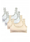 4 Adet Dantel Nakış İşlemeli Pedli Bambu Kadın Büstiyer Beyaz Krem