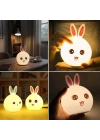 ® 5 Farklı Renk Modlu Tavşan Figürlü Pofuduk LED Gece ası–Yumuşak Dokulu Çocuk Odası ve Dekoratif Şarjlı Ortam Işığı
