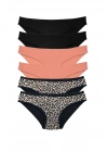 6 Adet Likralı Kadın Slip Külot Leopar Siyah Pudra