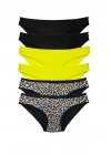 6 Adet Likralı Kadın Slip Külot Leopar Siyah Sarı