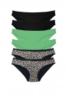 6 Adet Likralı Kadın Slip Külot Leopar Siyah Yeşil