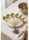 6lı Lüks Gold Paslanmaz Çelik Tatlı Kaşığı Seti (16 cm)