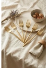 6lı Lüks Gold Paslanmaz Çelik Yemek Çatalı Seti (21 cm)