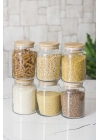 6 Lı Set Bambu Kapaklı Cam Kavanoz & Erzak Saklama Kabı 800 ml Orta  Boy ( Vakum Kapak )