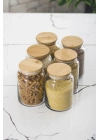 6 Lı Set Bambu Kapaklı Cam Kavanoz & Erzak Saklama Kabı 800 ml Orta  Boy ( Vakum Kapak )