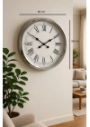 ® 60 cm Krom Metal Roma Rakamlı Duvar Saati