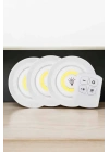 Spot Lamba Led Işık 3Lü Uzaktan Kumandalı Pilli Yapışkanlı Kablosuz
