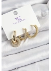 Bfs Pirinç Zirkon Taşlı Halka Model Gold Renk 3Lü Kadın Küpe